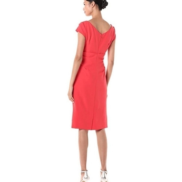 ADRIANNA Papell Asymmetrical Brick Red Crinkled Midi Sheath Dress Size: 10 - Picture 12 of 13